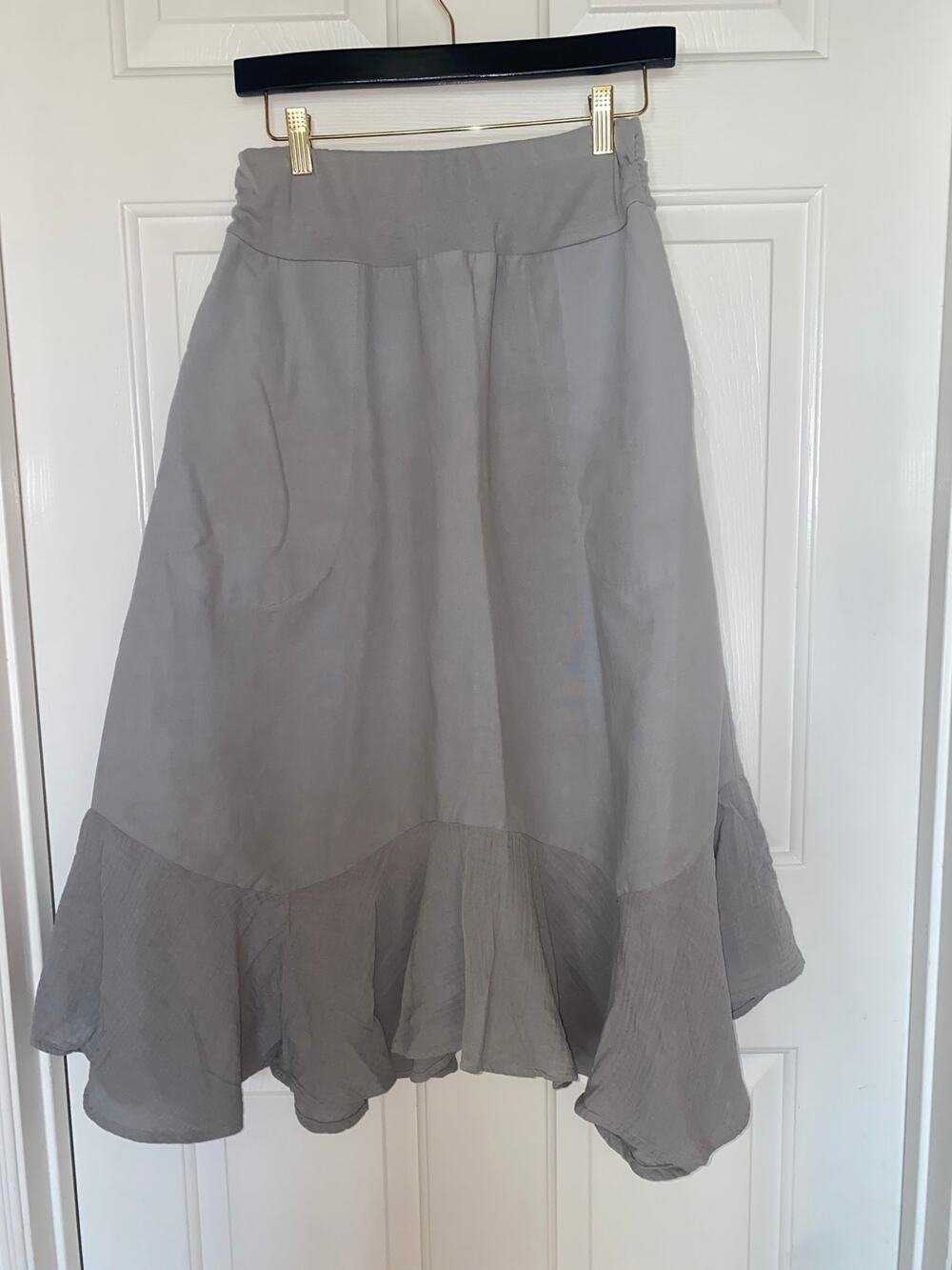 Simple Laguna Linen Midi Skirt Seafoam Gray/Green Lagenlook Size large